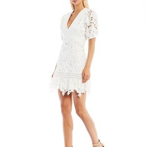 Adelyn Rae V-Neck 3D Floral Lace Short Sleeve Tonal Tree